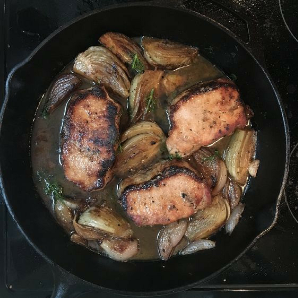 Skillet Pork Chops with Braised Fennel and Shallots