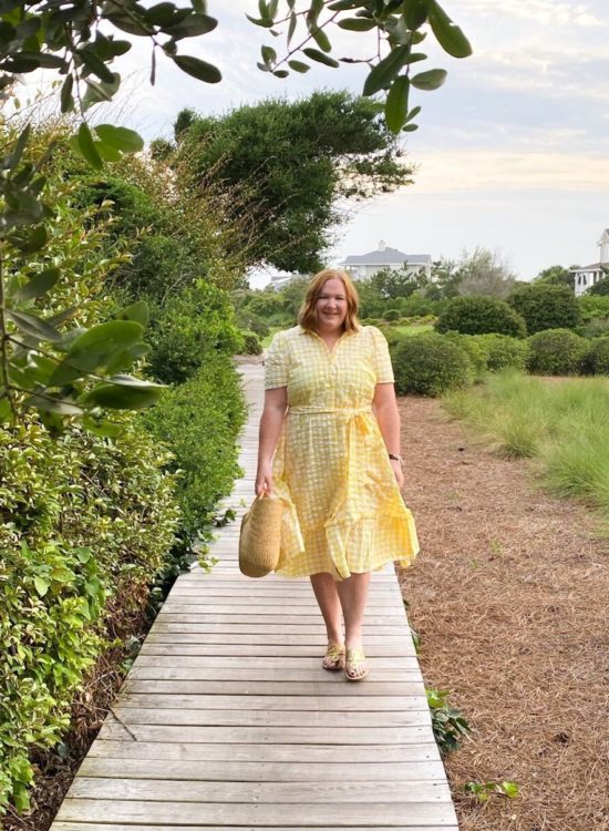 yellow gingham shirtdress