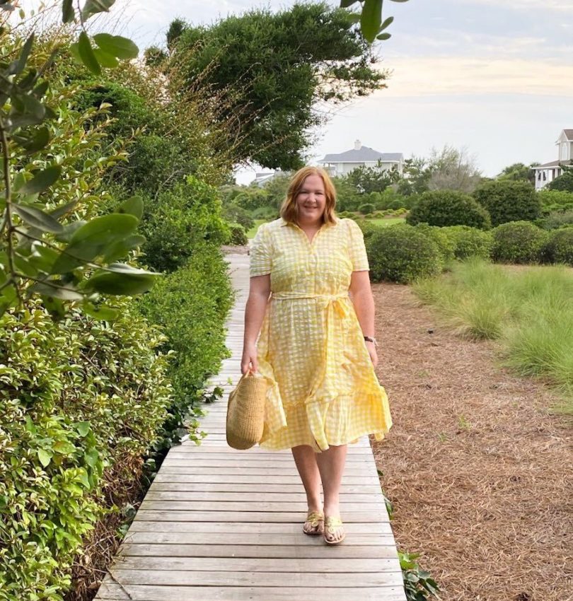 yellow gingham shirtdress